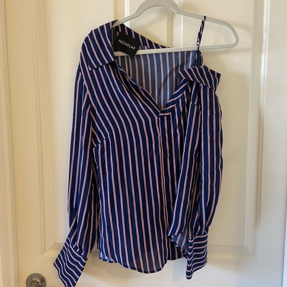 NICHOLAS Tops - Nicholas X Revolve Women’s Navy Blue & Red Striped Long Sleeve Blouse Size 6